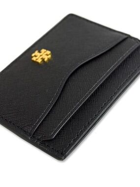 NWT Tory Burch Emerson Black And Gold Leather Slim Card Case